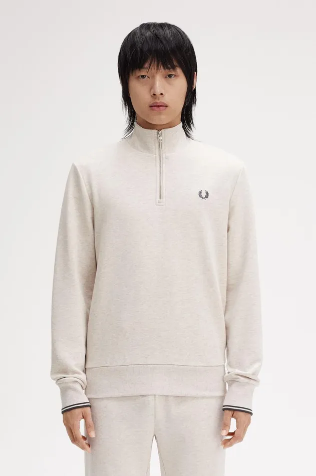 Men Sweatshirts Fred Perry Half Zip Sweatshirt Porridge Marlanchor Grey