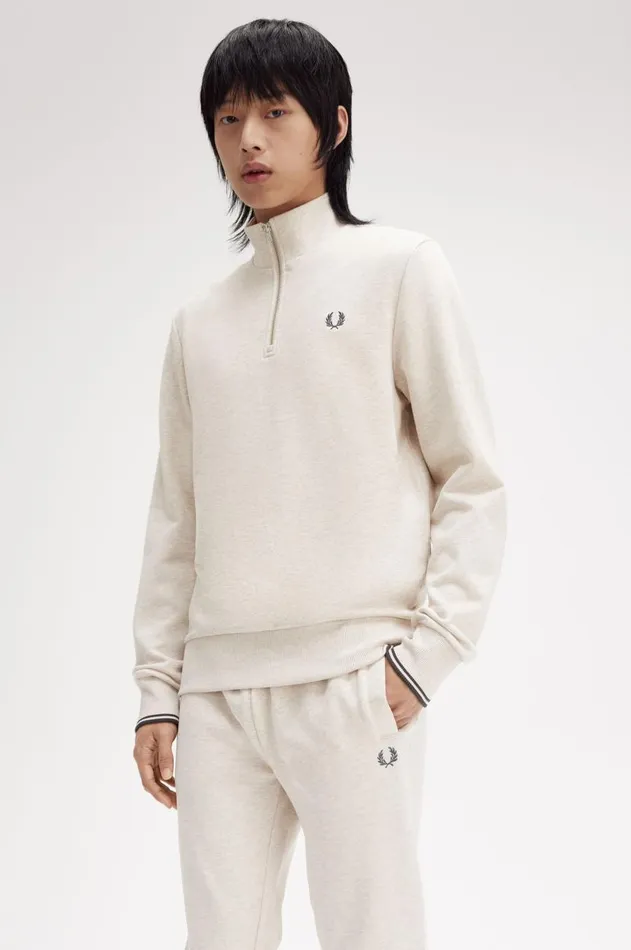Men Sweatshirts Fred Perry Half Zip Sweatshirt Porridge Marlanchor Grey