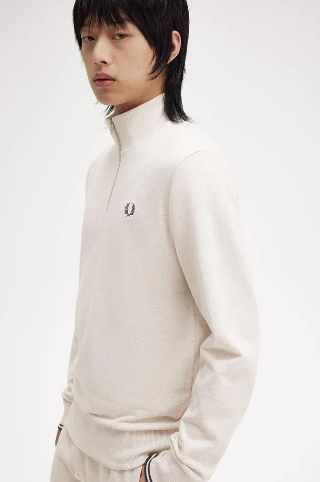 Men Sweatshirts Fred Perry Half Zip Sweatshirt Porridge Marlanchor Grey
