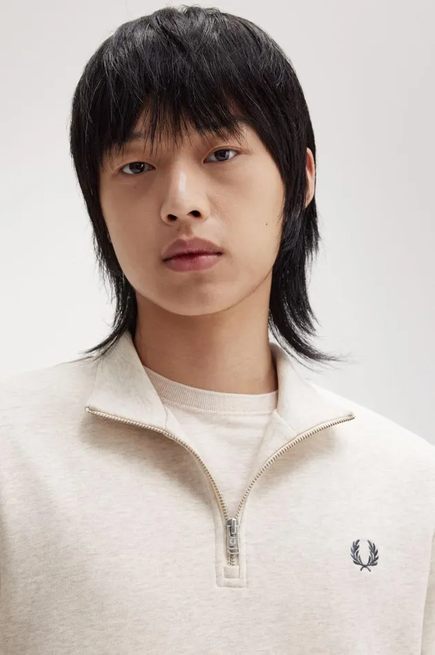 Men Sweatshirts Fred Perry Half Zip Sweatshirt Porridge Marlanchor Grey