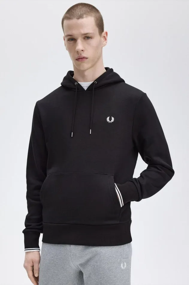 Men Sweatshirts Fred Perry Tipped Hooded Sweatshirt Black