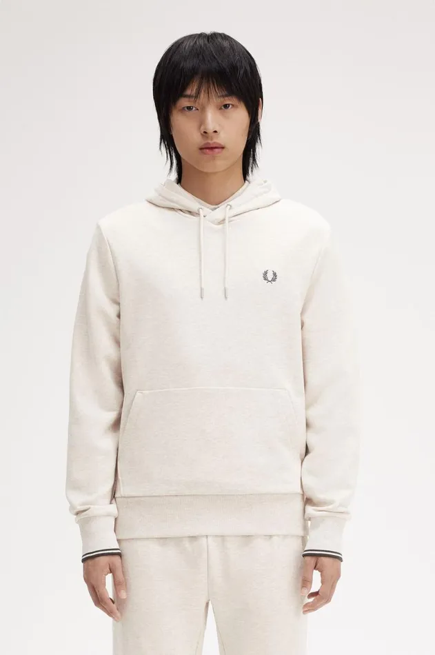 Men Sweatshirts Fred Perry Tipped Hooded Sweatshirt Porridge Marlanchor Grey