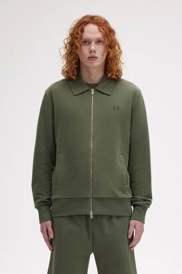 Men Sweatshirts Fred Perry Zip Through Sweatshirt Laurel Wreath Green
