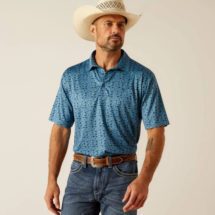 Men TShirts and Polos Ariat Charger 20 Printed Polo Brilliant Blue