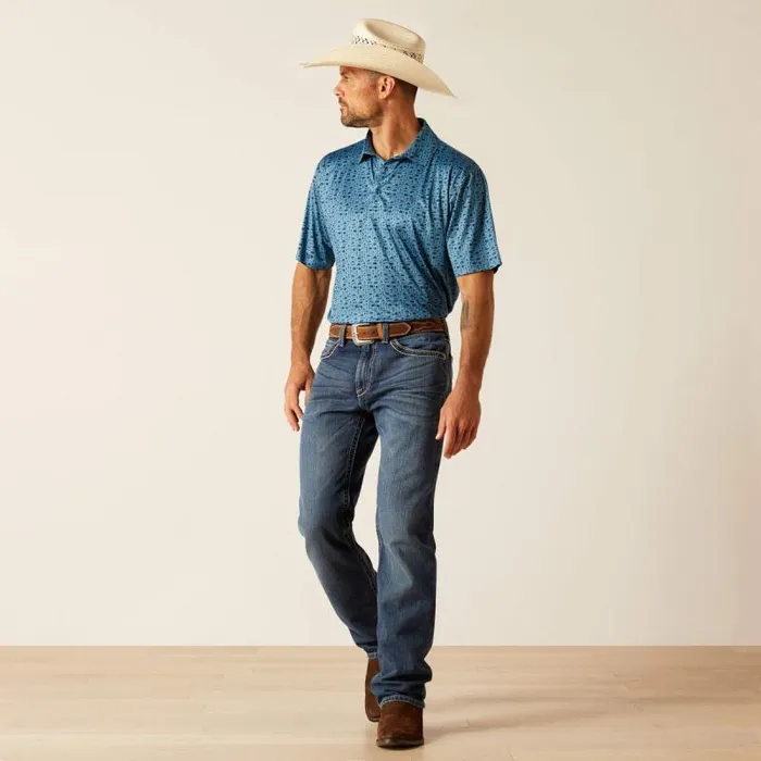 Men TShirts and Polos Ariat Charger 20 Printed Polo Brilliant Blue