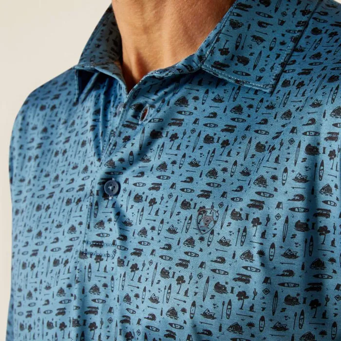 Men TShirts and Polos Ariat Charger 20 Printed Polo Brilliant Blue