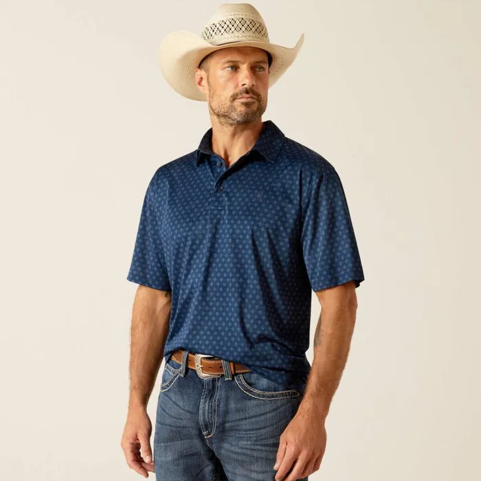 Men TShirts and Polos Ariat Charger 20 Printed Polo Dress Blues
