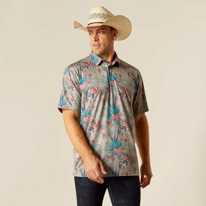 Men TShirts and Polos Ariat Charger 20 Printed Polo Light Grey Heather