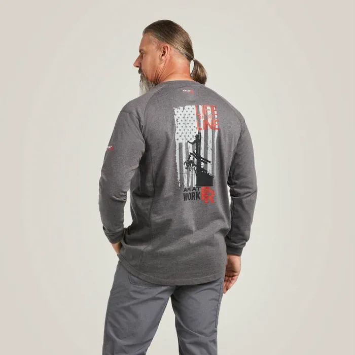 Men TShirts and Polos Ariat FR Air Life On The Line Graphic Top Charcoal Heather