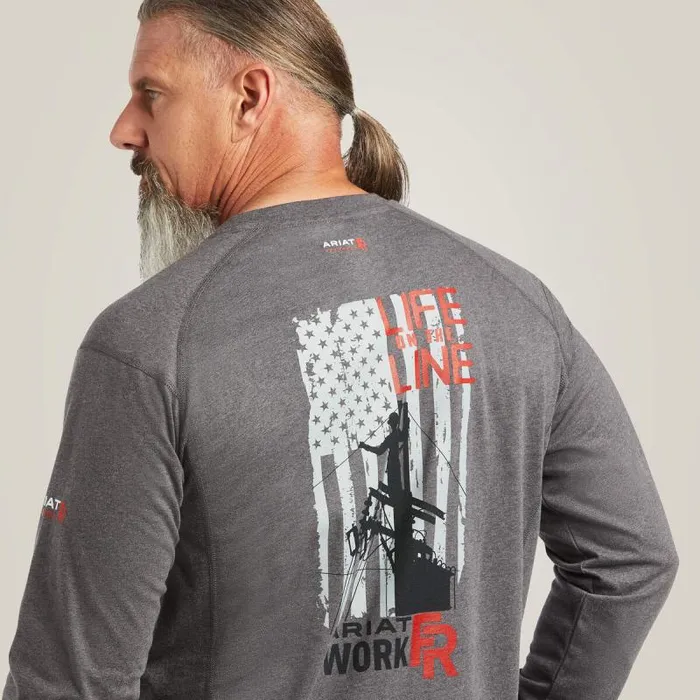Men TShirts and Polos Ariat FR Air Life On The Line Graphic Top Charcoal Heather