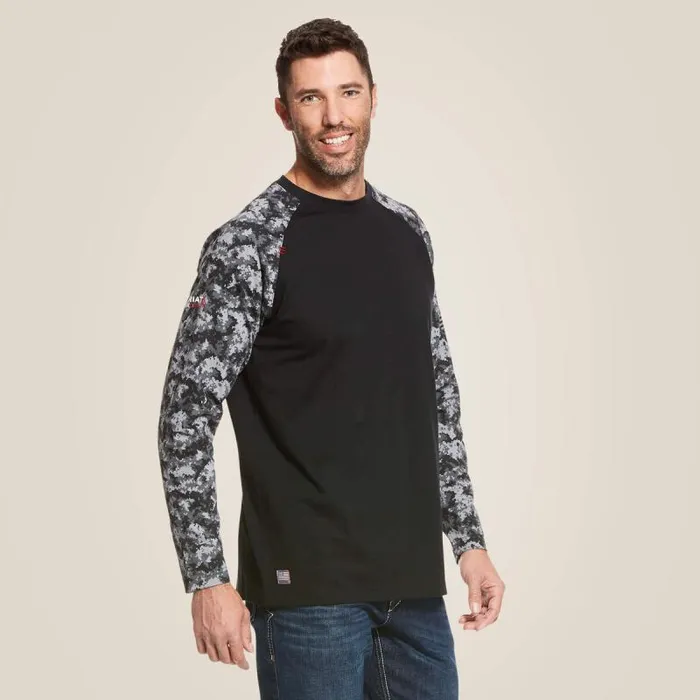 Men TShirts and Polos Ariat FR Baseball TShirt Black Digi Camo