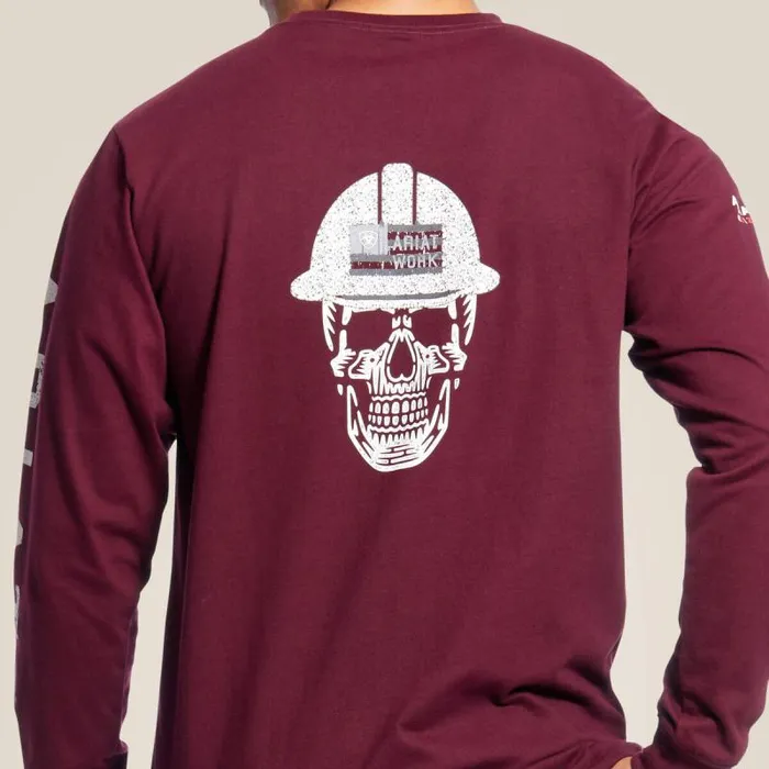 Men TShirts and Polos Ariat FR Roughneck Skull Logo TShirt Malbec
