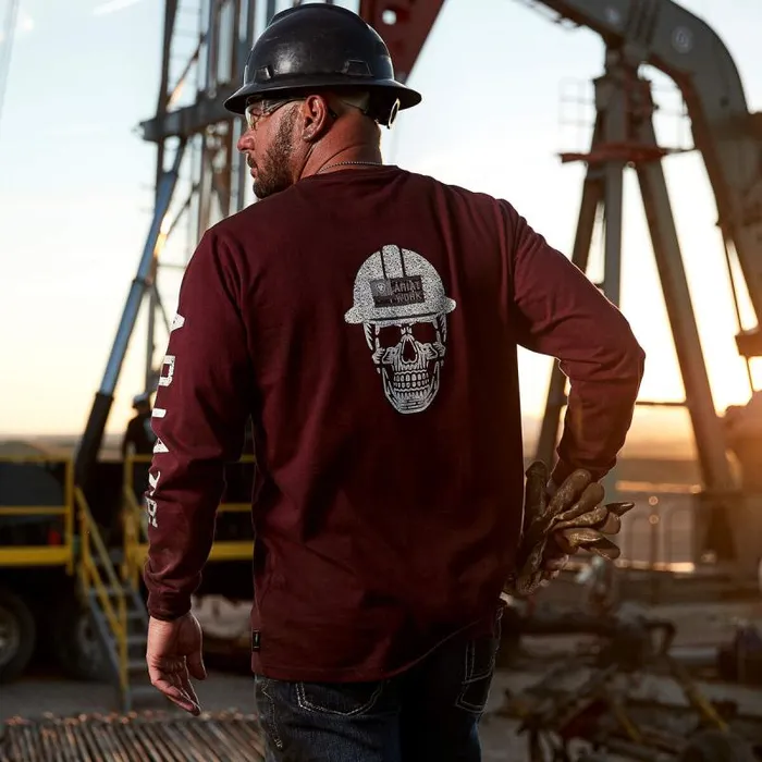 Men TShirts and Polos Ariat FR Roughneck Skull Logo TShirt Malbec