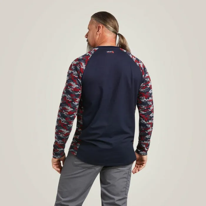 Men TShirts and Polos Ariat FR Stretch Camo Baseball TShirt Navywhitered Camo Men TShirts and Polos Ariat FR Stretch Camo Baseball TShirt Navywhitered Camo