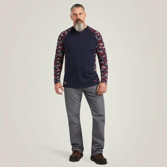 Men TShirts and Polos Ariat FR Stretch Camo Baseball TShirt Navywhitered Camo Men TShirts and Polos Ariat FR Stretch Camo Baseball TShirt Navywhitered Camo