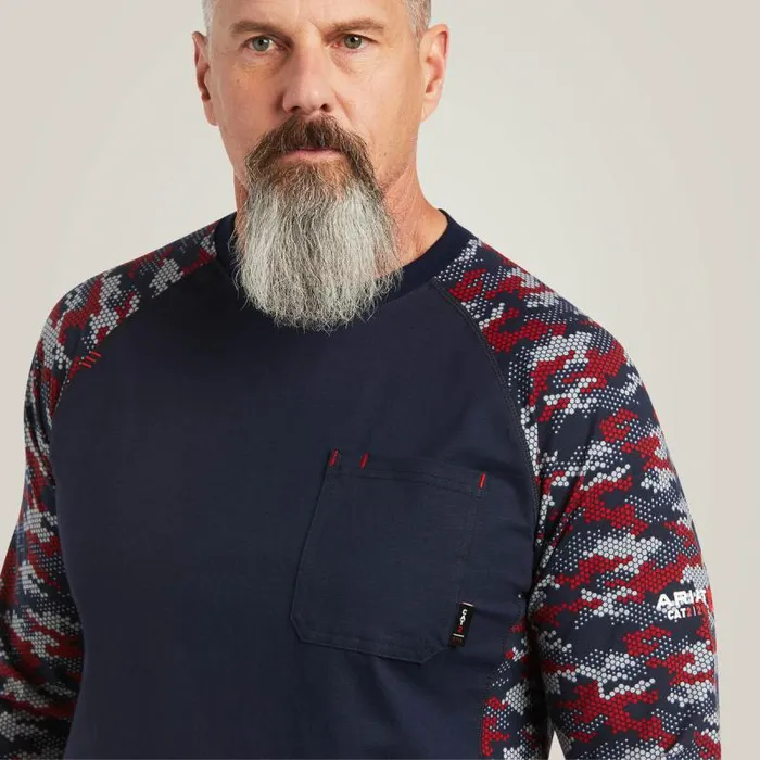 Men TShirts and Polos Ariat FR Stretch Camo Baseball TShirt Navywhitered Camo Men TShirts and Polos Ariat FR Stretch Camo Baseball TShirt Navywhitered Camo