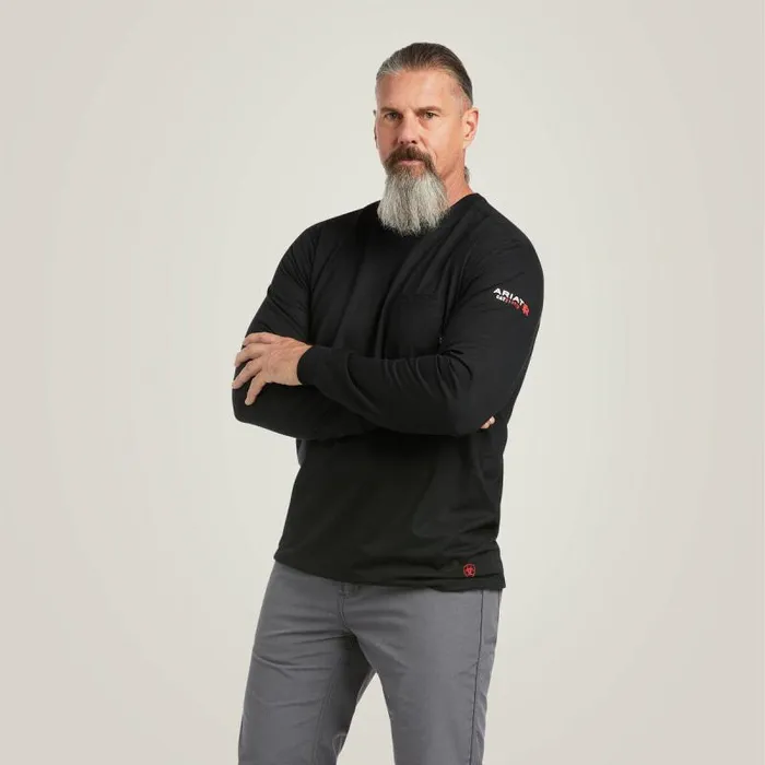 Men TShirts and Polos Ariat FR Stretch Logo TShirt Blacklime