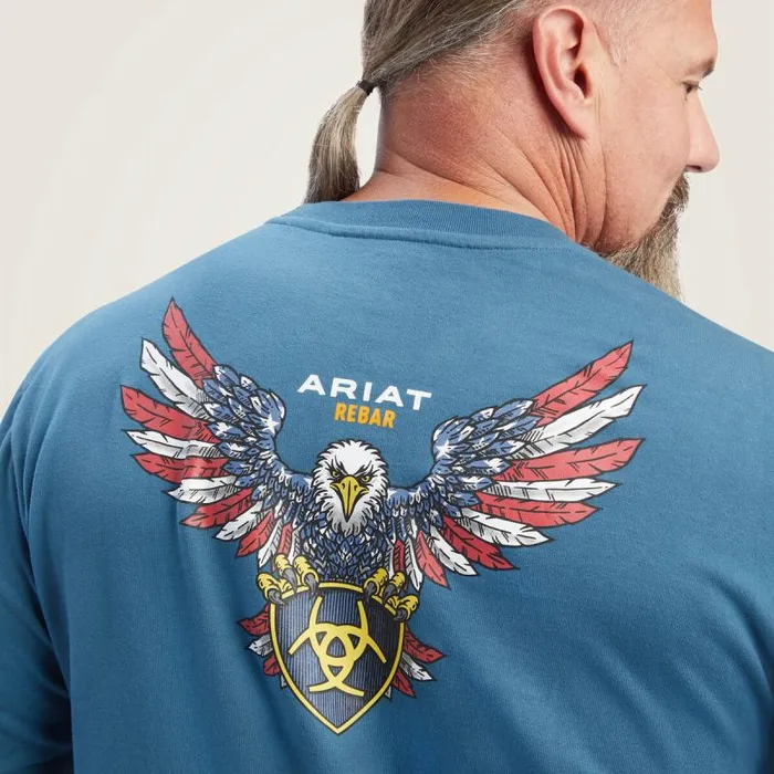 Men TShirts and Polos Ariat Rebar Cotton Strong American Raptor TShirt Indian Teal Men TShirts and Polos Ariat Rebar Cotton Strong American Raptor TShirt Indian Teal