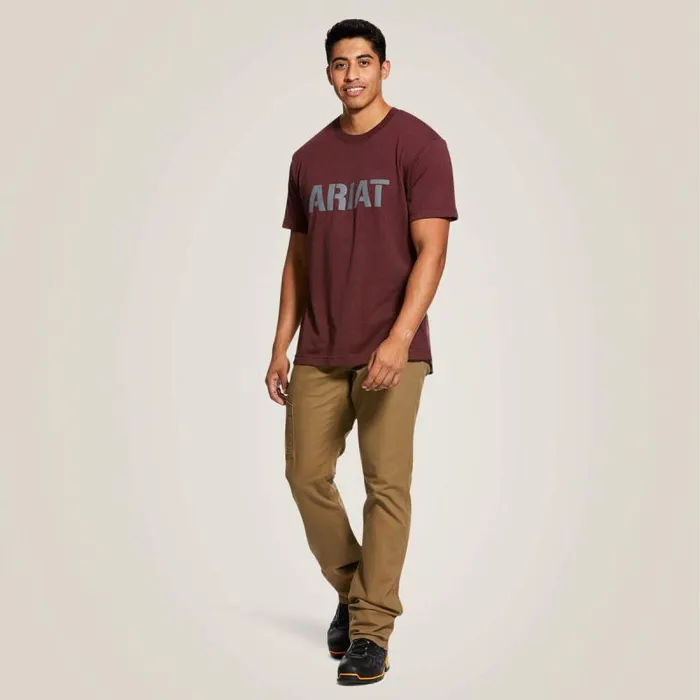 Men TShirts and Polos Ariat Rebar Cotton Strong Block Burgundy Heather