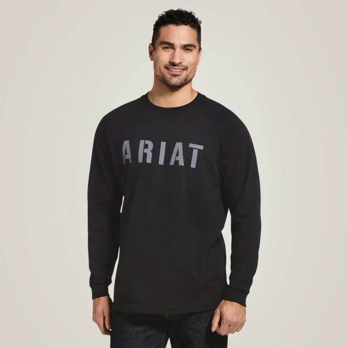 Men TShirts and Polos Ariat Rebar Cotton Strong Block TShirt Black