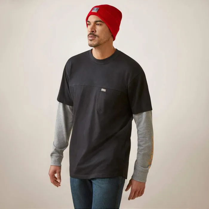Men TShirts and Polos Ariat Rebar Cotton Strong Dually Black Heather Grey