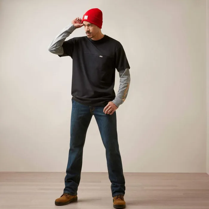 Men TShirts and Polos Ariat Rebar Cotton Strong Dually Black Heather Grey Men TShirts and Polos Ariat Rebar Cotton Strong Dually Black Heather Grey