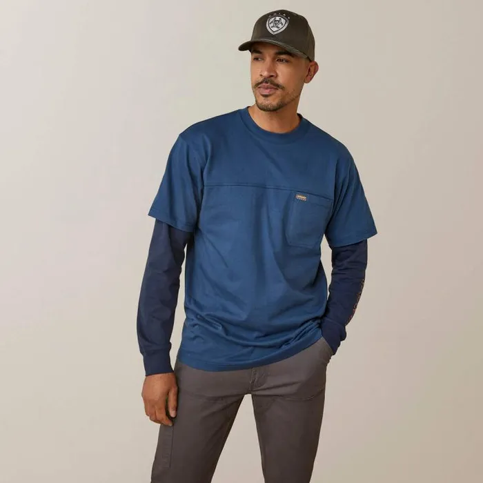 Men TShirts and Polos Ariat Rebar Cotton Strong Dually Blue Wink Teal Navy