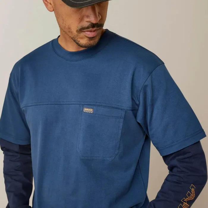Men TShirts and Polos Ariat Rebar Cotton Strong Dually Blue Wink Teal Navy Men TShirts and Polos Ariat Rebar Cotton Strong Dually Blue Wink Teal Navy