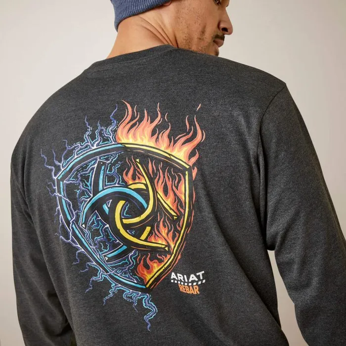 Men TShirts and Polos Ariat Rebar Cotton Strong Shock Fire Charcoal Heather Men TShirts and Polos Ariat Rebar Cotton Strong Shock Fire Charcoal Heather