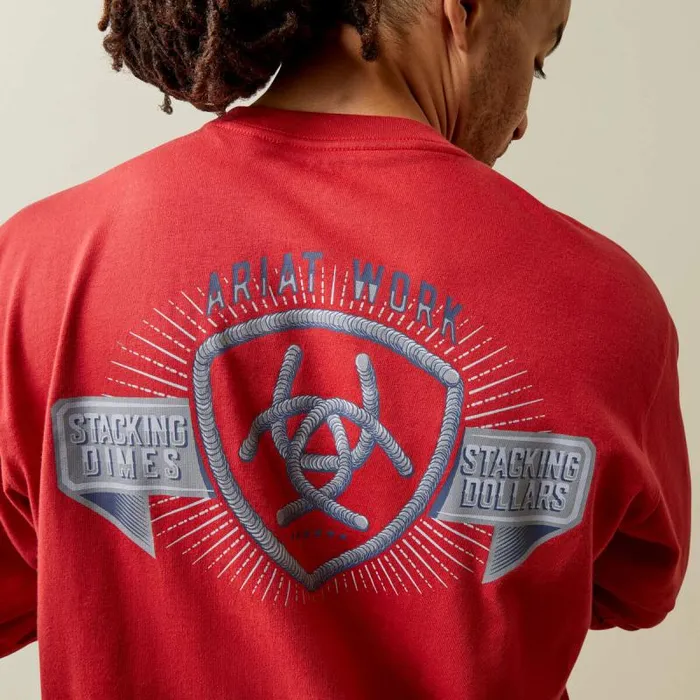 Men TShirts and Polos Ariat Rebar Cotton Strong Stacking Dimes Pompeian Red