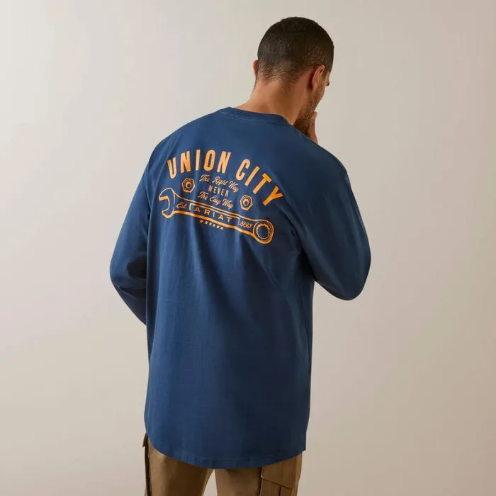 Men TShirts and Polos Ariat Rebar Cotton Strong Union City Blue Wing Teal