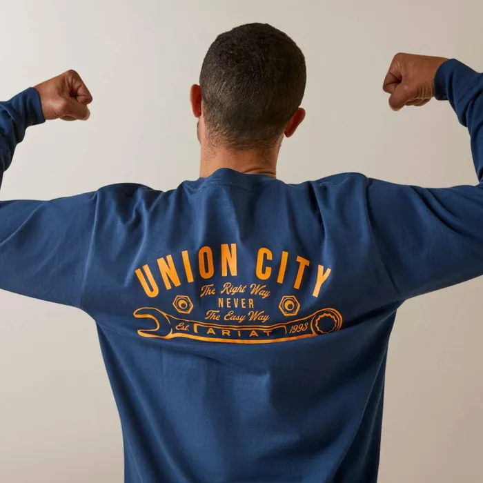 Men TShirts and Polos Ariat Rebar Cotton Strong Union City Blue Wing Teal Men TShirts and Polos Ariat Rebar Cotton Strong Union City Blue Wing Teal
