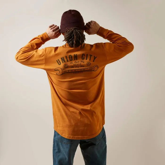 Men TShirts and Polos Ariat Rebar Cotton Strong Union City Honey Ginger
