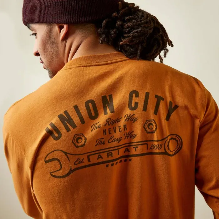 Men TShirts and Polos Ariat Rebar Cotton Strong Union City Honey Ginger Men TShirts and Polos Ariat Rebar Cotton Strong Union City Honey Ginger