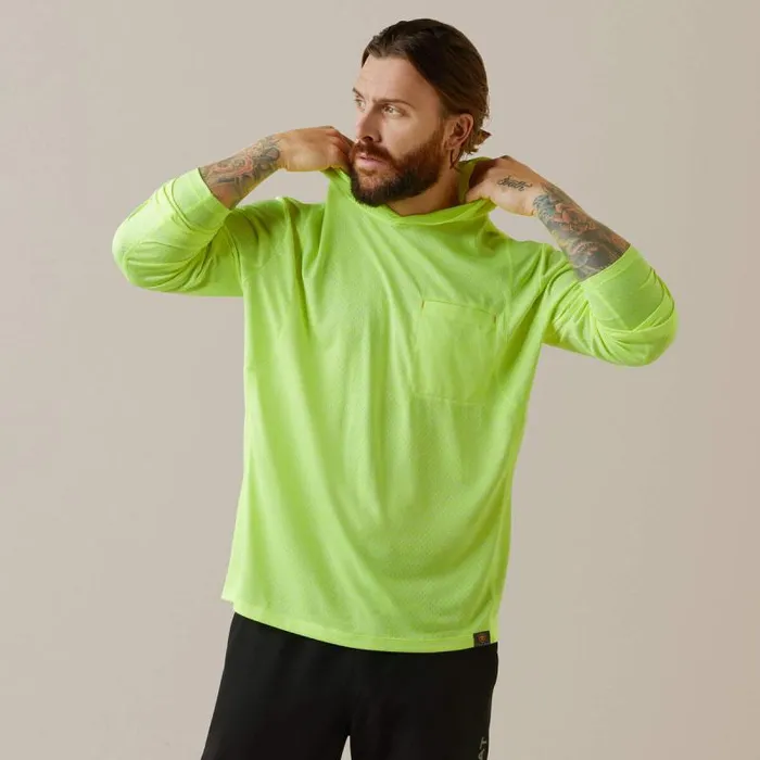 Men TShirts and Polos Ariat Rebar Evolution Hooded Sun Shirt Safety Yellow