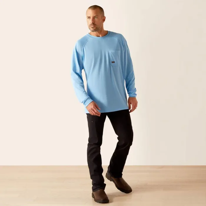 Men TShirts and Polos Ariat Rebar Heat Fighter Jolly Wrencher Stratosphere Blue Men TShirts and Polos Ariat Rebar Heat Fighter Jolly Wrencher Stratosphere Blue