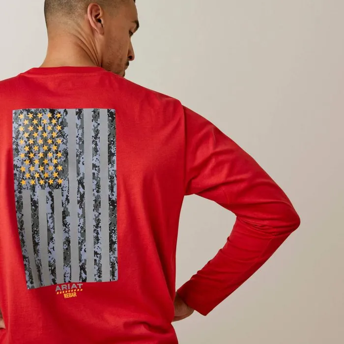 Men TShirts and Polos Ariat Rebar Workman Reflective Flag Graphic TShirt Pompeian Red