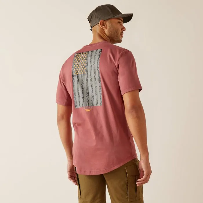 Men TShirts and Polos Ariat Rebar Workman Reflective Flag TShirt Roan Rouge