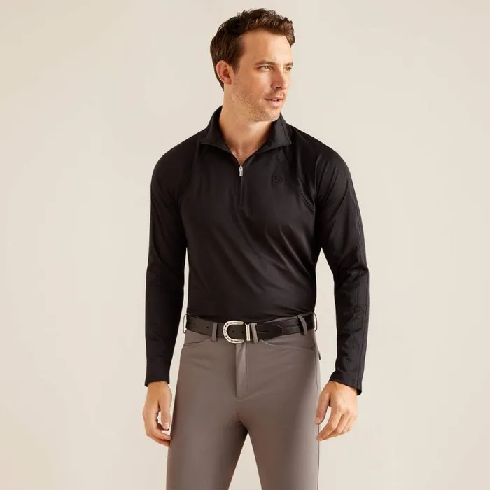 Men TShirts and Polos Ariat Sunstopper 30 14 Zip Baselayer Black