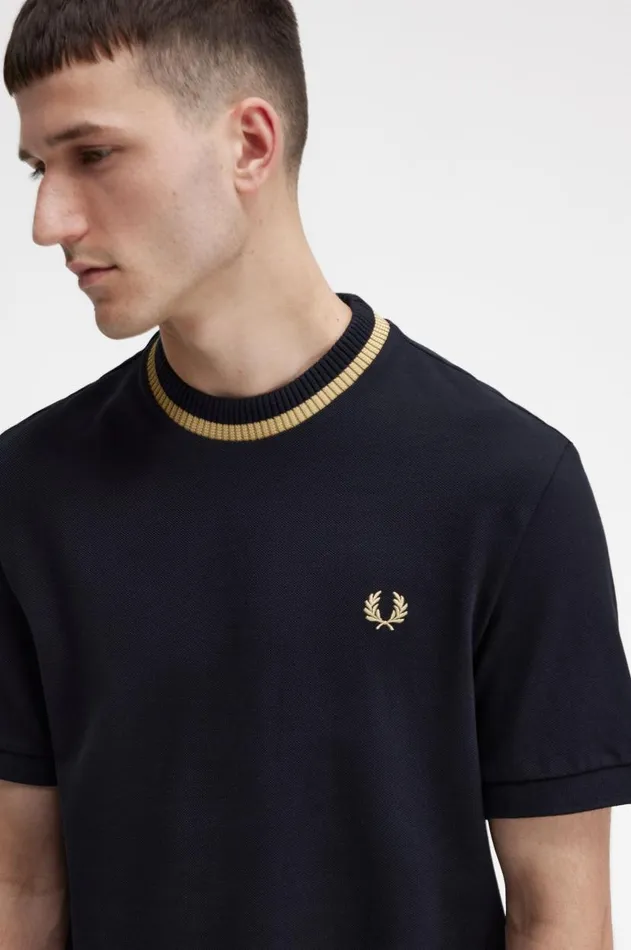 Men TShirts Fred Perry Crew Neck Piqu TShirt Black