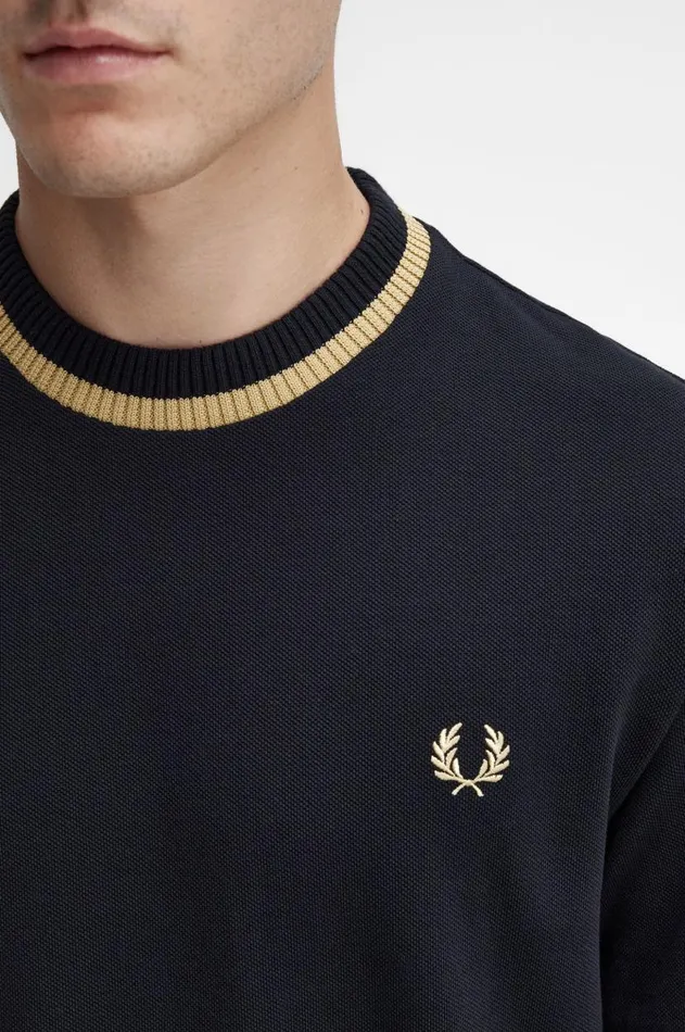Men TShirts Fred Perry Crew Neck Piqu TShirt Black