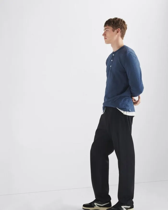 Men TShirts Rag 038 Bone Classic Flame Henley Worn Indigo