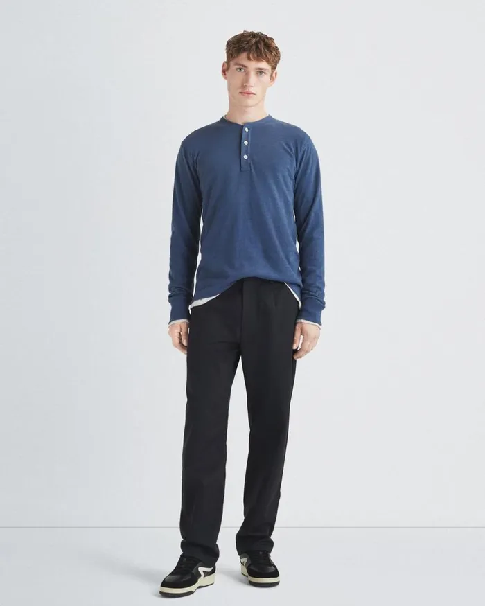 Men TShirts Rag 038 Bone Classic Flame Henley Worn Indigo