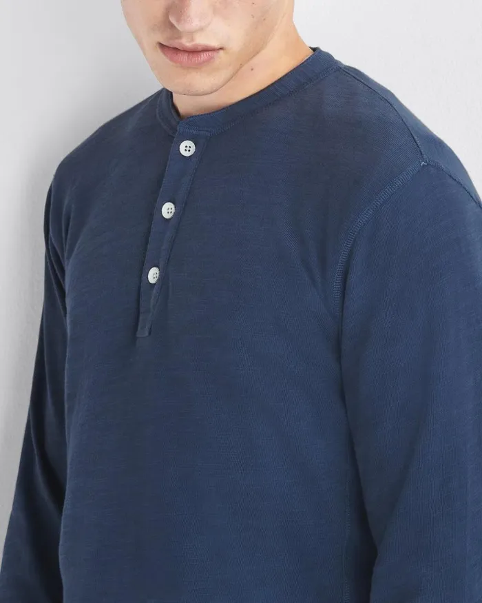 Men TShirts Rag 038 Bone Classic Flame Henley Worn Indigo