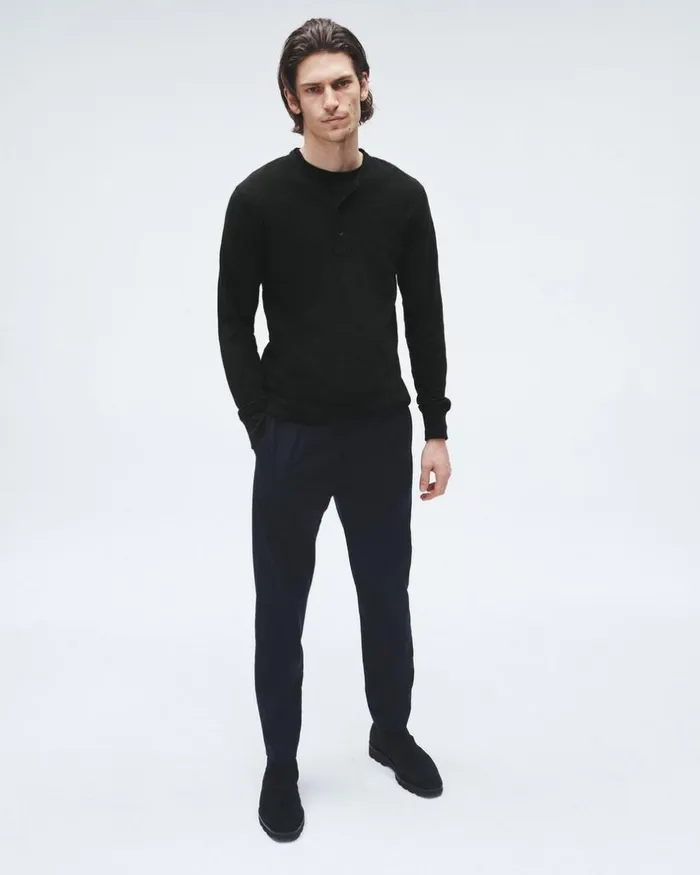 Men TShirts Rag 038 Bone Classic Flame Long Sleeve Henley Jet Black