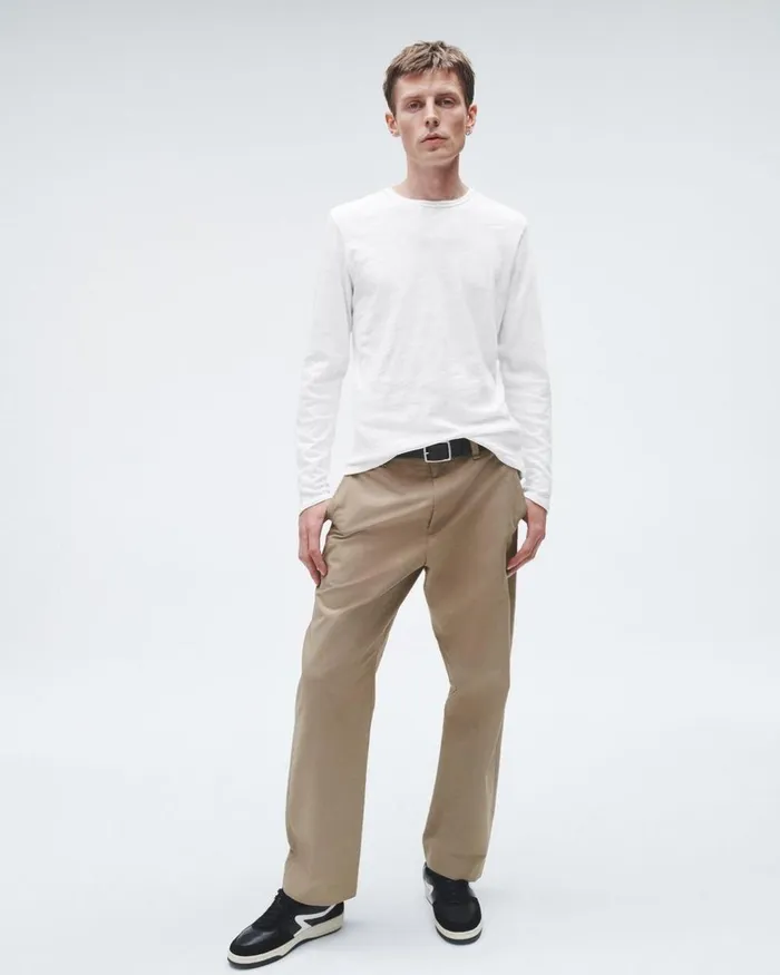 Men TShirts Rag 038 Bone Classic Flame Long Sleeve Tee White