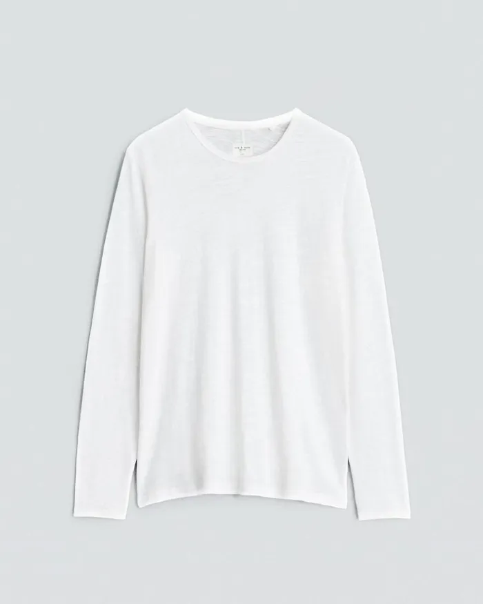 Men TShirts Rag 038 Bone Classic Flame Long Sleeve Tee White