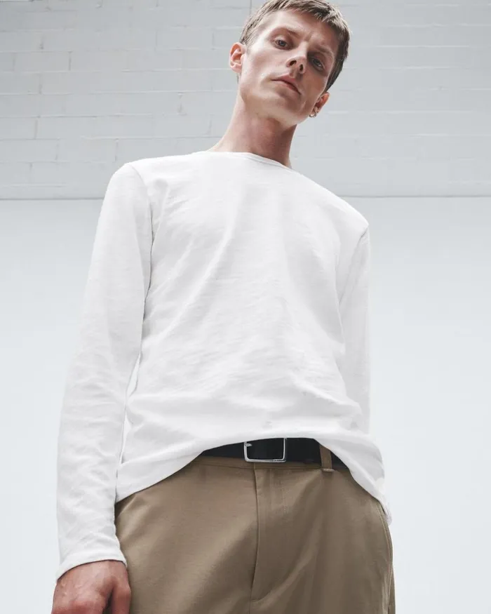 Men TShirts Rag 038 Bone Classic Flame Long Sleeve Tee White