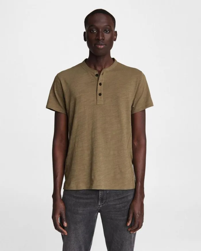 Men TShirts Rag 038 Bone Classic Short Sleeve Henley Olive