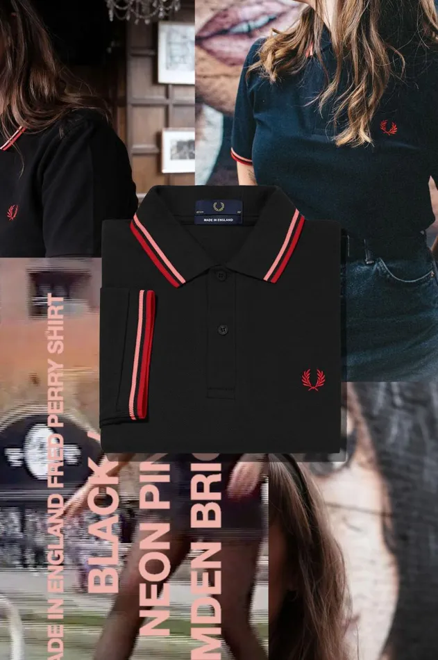 Men The Fred Perry Shirt Fred Perry M12 Blackcoral Heatcamden Brick
